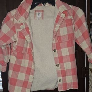 GAP Kids Coral Checkered Button Down Shirt